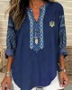 Women's Ukraine Ethnic Art Print V-neck Linen Blend Shirt