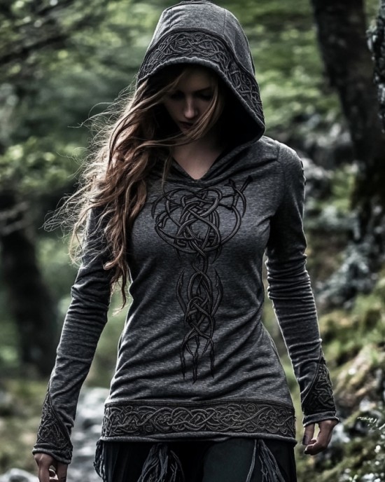 Women's Viking Jacquard Celtic Knot Art Hooded Women's Viking Jacquard Celtic Knot Art Hooded