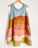 Sunny Earthy Landscape Colorblock Patchwork Linen Tank Dress