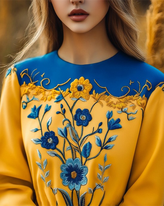 Ukraine Ethnic Floral Embroidered Contrast Color Sweatshirt Ukraine Ethnic Floral Embroidered Contrast Color Sweatshirt