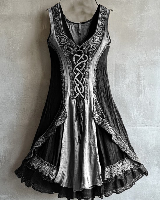 Viking Tribal Celtic Knot Lace Art Linen Tank Dress Viking Tribal Celtic Knot Lace Art Linen Tank Dress