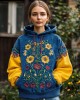 Vintage Ukrainian Folk Floral Embroidered Contrast Color Washed Hoodie Vintage Ukrainian Folk Floral Embroidered Contrast Color Washed Hoodie