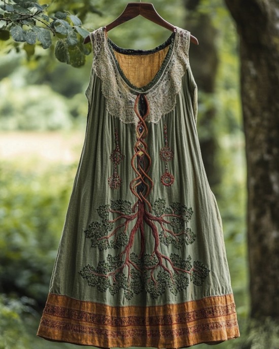 Tree Of Life Vintage Linen Vest Dress