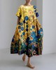 Ukraine Floral Art Painting Linen Blend Maxi Dress Ukraine Floral Art Painting Linen Blend Maxi Dress