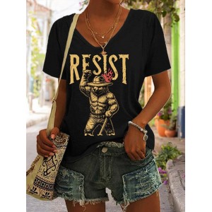 Women's Support National Parks Print V Neck Casual T-shirt