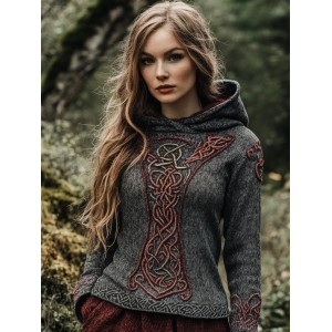 Vintage Viking Vegvisir Celtic Jacquard Cozy Hooded Sweater
