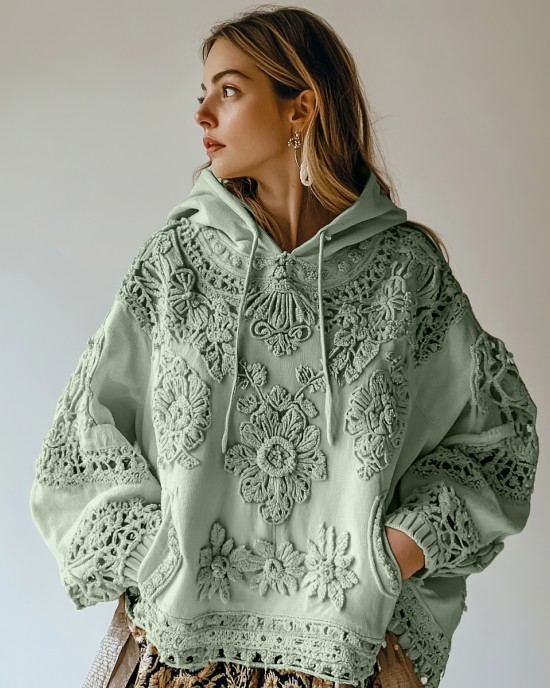 Women's Floral Embroidery Art Casual Cozy Hoodie Women's Floral Embroidery Art Casual Cozy Hoodie