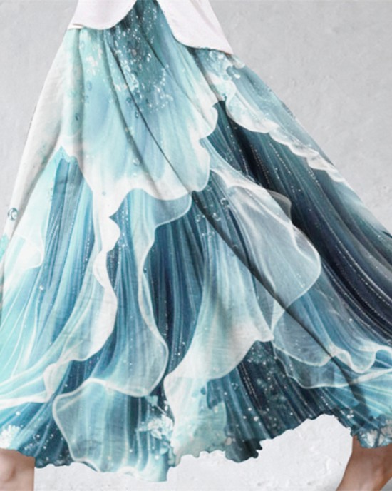 Sea Waves Fishtail Inspired Glitter Flowy Wide Skirt