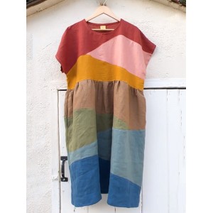Colorful Earthy Landscape Patchwork Linen Dress