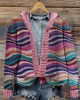 Colorful Sea Waves Knit Art Cozy Hooded Cardigan