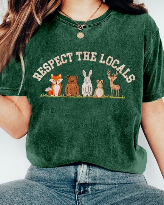 Respect The Locals Forest Animal Embroidered Washed T Shirt Respect The Locals Forest Animal Embroidered Washed T Shirt