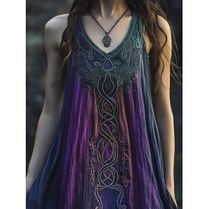 Vintage Celtic Mythology Gradient Lace Linen Tank Dress