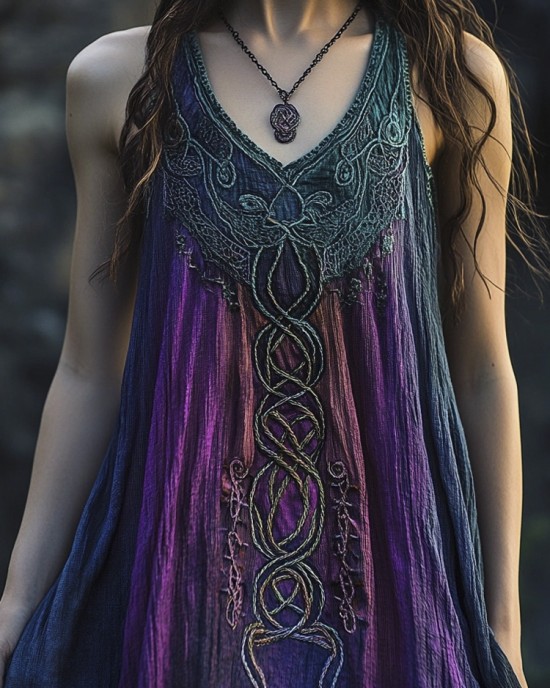 Vintage Celtic Mythology Gradient Lace Linen Tank Dress Vintage Celtic Mythology Gradient Lace Linen Tank Dress