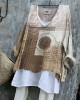 Japanese Sashiko Art Geometric Patchwork Linen Blend Tunic Japanese Sashiko Art Geometric Patchwork Linen Blend Tunic