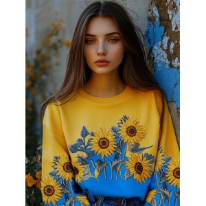 Sunflowers Embroidered Ukraine Contrast Color Sweatshirt
