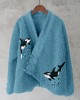 Ocean Whales Embroidery Art Fleece Kimono Cardigan