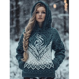 Gradient Totem Pattern Women's Hooded Sweater