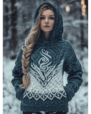 Gradient Totem Pattern Women's Hooded Sweater