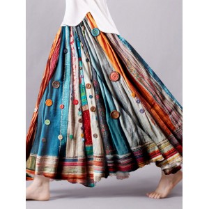 Vintage Bohemian Colorful Textile Linen Skirt
