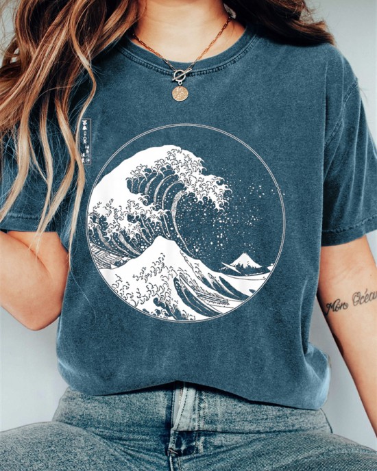 The Great Wave off Kanagawa Inspired Vintage Washed T Shirt