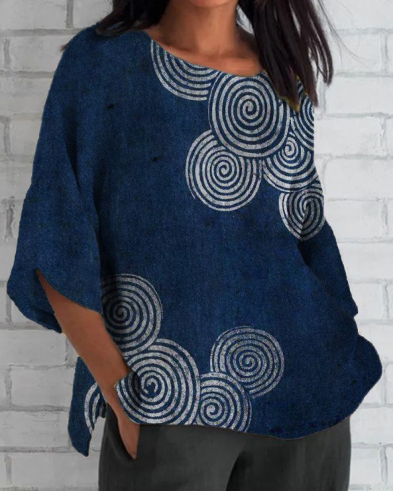 Sea Waves Ripples Japanese Lino Art Linen Blend Tunic Sea Waves Ripples Japanese Lino Art Linen Blend Tunic