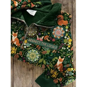 Respect The Locals Embroidered Animals Floral Zip Up Sweatshirt