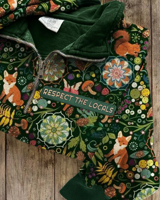 Respect The Locals Embroidered Animals Floral Zip Up Sweatshirt Respect The Locals Embroidered Animals Floral Zip Up Sweatshirt
