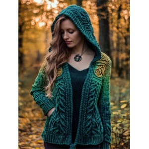 Irish Forest Gradient Celtic Cozy Hooded Cardigan