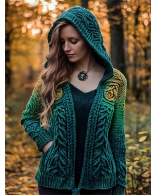 Irish Forest Gradient Celtic Cozy Hooded Cardigan