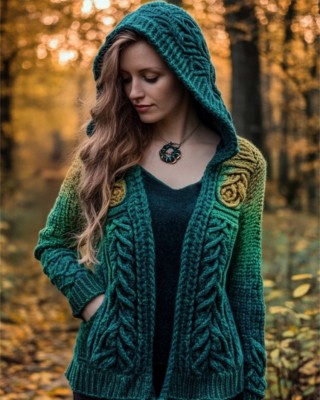 Irish Forest Gradient Celtic Cozy Hooded Cardigan