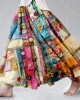 Colorful Boho Patchwork Flowy Linen Blend Wide Skirt Colorful Boho Patchwork Flowy Linen Blend Wide Skirt