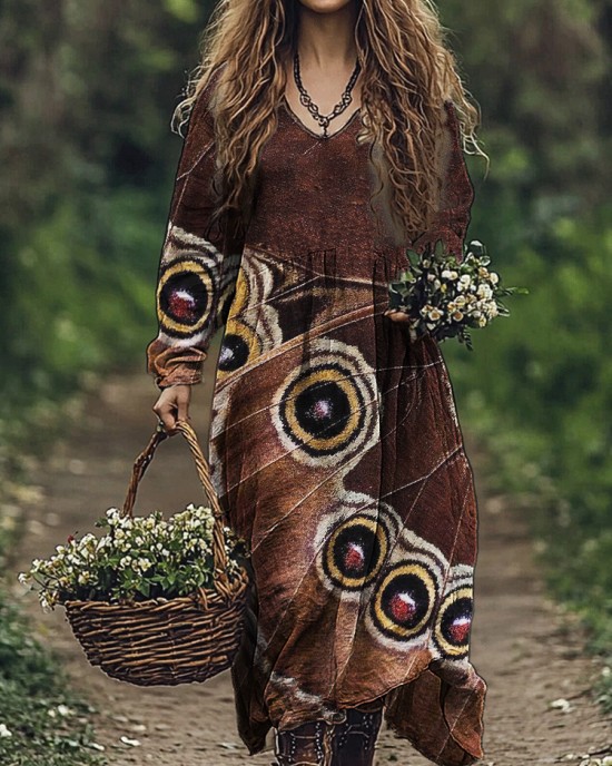 Forest Butterfly Wings Art Flowy Linen Blend Maxi Dress Forest Butterfly Wings Art Flowy Linen Blend Maxi Dress