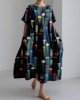 Colorful Jellyfish Art Pattern Linen Blend Maxi Dress Colorful Jellyfish Art Pattern Linen Blend Maxi Dress