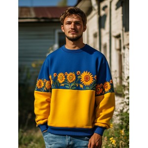 Men's Ukrainian Sunflower Embroidery Crew Neck Sweatshirt