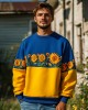 Men's Ukrainian Sunflower Embroidery Crew Neck Sweatshirt