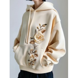 Elegant Floral Embroidered Comfy Hoodie