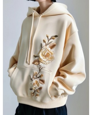 Elegant Floral Embroidered Comfy Hoodie