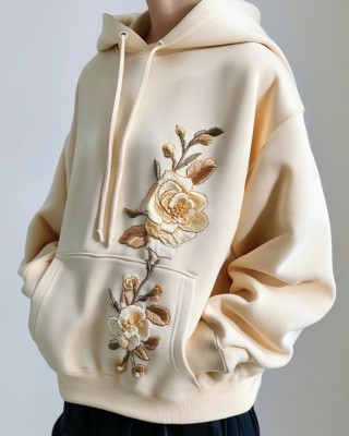 Elegant Floral Embroidered Comfy Hoodie