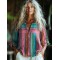 Bohemian Geometric Color Block Patchwork Sleeveless Colorful Art Print Long Sleeve Shirt