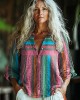 Bohemian Geometric Color Block Patchwork Sleeveless Colorful Art Print Long Sleeve Shirt Bohemian Geometric Color Block Patchwork Sleeveless Colorful Art Print Long Sleeve Shirt