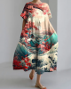 Wave Floral Japanese Art Loose Short Sleeved Midi Dress Wave Floral Japanese Art Loose Short Sleeved Midi Dress