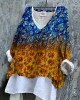 Ukrainian Sunflower Print Linen Women's V-neck Shirt Ukrainian Sunflower Print Linen Women's V-neck Shirt