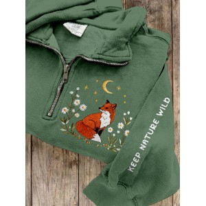 Respect The Locals Forest Fox Embroidered Cozy Sweatshirt