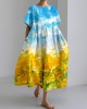 Ukrainian Abstract Sunflowers Art Linen Blend Maxi Dress Ukrainian Abstract Sunflowers Art Linen Blend Maxi Dress