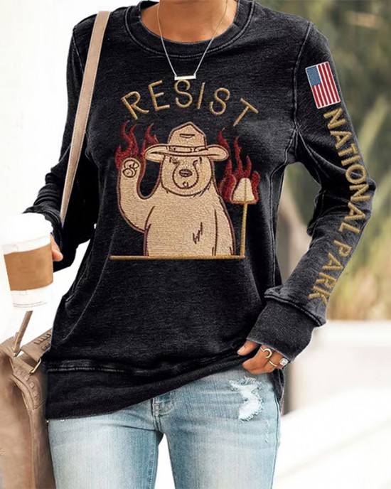 Women's Protect Our National Parks Print Round Neck Sweatshirt Women's Protect Our National Parks Print Round Neck Sweatshirt