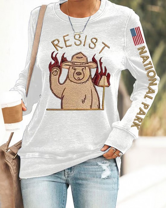 Women's Protect Our National Parks Print Round Neck Sweatshirt Women's Protect Our National Parks Print Round Neck Sweatshirt