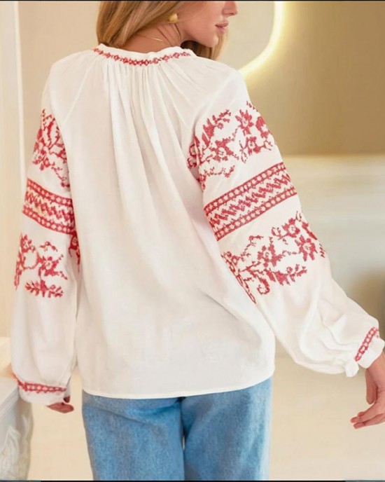 Women's Casual Ukrainian Ethnic Embroidered Long Sleeve Shirt Women's Casual Ukrainian Ethnic Embroidered Long Sleeve Shirt