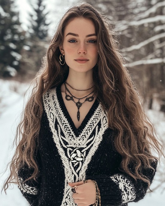 Women's Viking Style Celtic Knot V Neck Knitted Sweater Women's Viking Style Celtic Knot V Neck Knitted Sweater