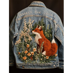 Respect The Locals Fox Floral Embroidered Denim Jacket
