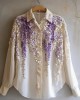 Women's Purple Floral Pearl Embroidered Elegant Shirt Women's Purple Floral Pearl Embroidered Elegant Shirt